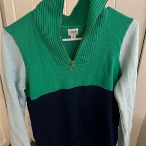J. Crew Vibrant Green and Navy Turtleneck Sweater